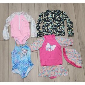 Girls Size 5 Swimwear Lot RuffleButts‎ UVSkinz Rash Guard One Piece Mermaid Hat